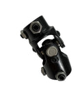 Black U joint from Rattling Free Universal 36 Inch Steering Shaft Support Kit with solid steel for GM truck mods.