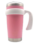Anti Slip 20 Oz Tumbler Handle With Comfy Grip For Vacuum Insulated Travel Mugs Fits Yeti Rambler Ozark Trail White on pink mug