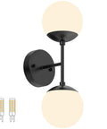 Black Two Light Globe Wall Sconce Modern Indoor Lighting For Living Room Bedroom Hallway Bathroom With 3000K G9 Bulbs Included Hardwired Easy Install Today, featuring two included G9 bulbs.