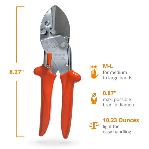 Heavy Duty Anvil Pruner For Gardening Beefy Hedge Trimmer And Pruning Shears Handheld Garden Tool With Long Lasting Carbon Steel Blade And Corrosion Resistant Coating Made In Germany, measuring 8.27 inches.