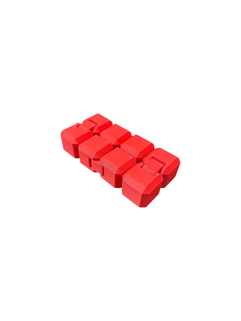 3D Printed Infinity Cube Stress Relief Toy For Focus And Fun A Pocket Sized Red Fidget With Smooth Folding Action displayed on white background