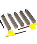 Top Shelf Mini Indexable Lathe Turning Tool Set With Half Inch Nickel Plated Shank Holders Plus Razor Sharp Carbide Insert Blades.