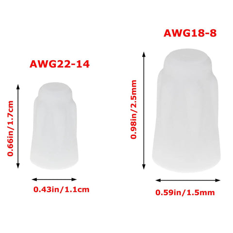 Ceramic wiring caps, white flame-retardant; small AWG22-14 and large AWG18-8 high-temperature connectors