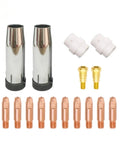 Top Notch 16 Pc Consumable Parts Kit For .035 Everlast Cyclone 212 Mig Welder Machine with nozzle tips, contact tubes, and liners.
