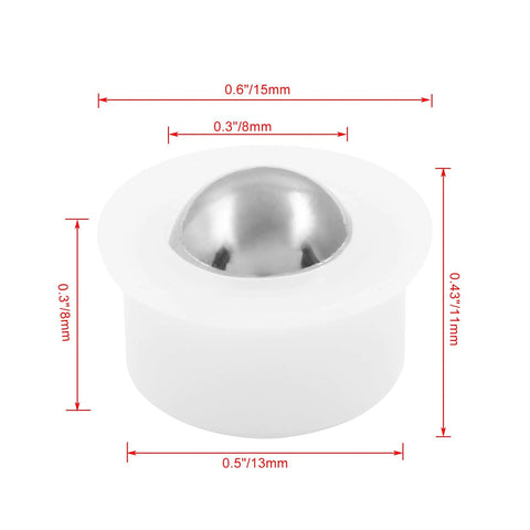 One third inch ball roller wheel in nylon and stainless steel, part of the 12 Pack Mini Ball Transfer Bearing Units For Table Conveyors And Furniture Rollers.