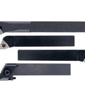Set of four black woodworking lathe tools for precision shaping, designed for use with the 12 Inch By 36 Inch Gear Head Wood Lathe.