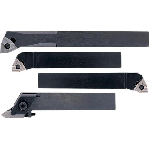 Set of four black woodworking lathe tools for precision shaping, designed for use with the 12 Inch By 36 Inch Gear Head Wood Lathe.