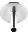 Stainless steel 1.5-inch tri-clamp to 3/8-inch barb sanitary adapter, close-up view