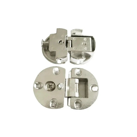 Zinc Alloy Double Cup Concealed Folding Hinges, Adjustable Flat Cabinet Hinges For Durable Doors, shown open with mounting detail.