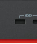 Close-up of the Thunderbolt Four Docking Station With Eight Universal Ports and Quick Two Thirty Watt Power Delivery in sleek black.