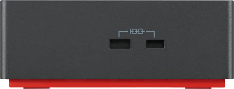 Close-up of the Thunderbolt Four Docking Station With Eight Universal Ports and Quick Two Thirty Watt Power Delivery in sleek black.