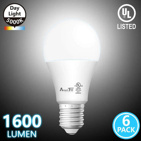 A19 LED Light Bulbs 6 Pack 14W 100W Equivalent 1600 Lumens Daylight 5000K Non Dimmable E26 Base UL Listed Energy Saving Bulbs