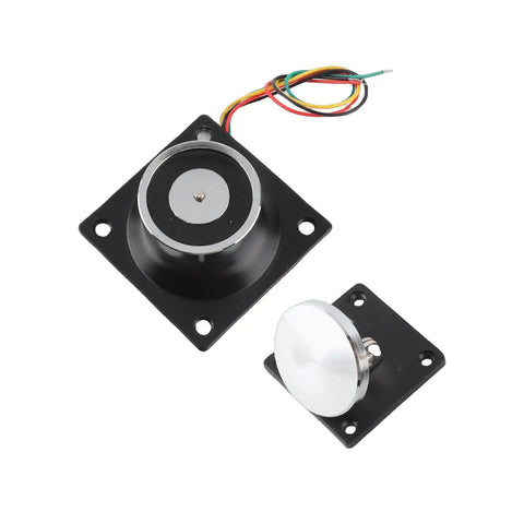 Heavy Duty Electromagnetic Door Stopper Holds Up To 60kg Solid As A Rock With Instant Safe Release For Wood And Metal Doors Running On 12V To 24V DC showing two electromagnetic door catch units.