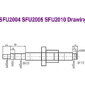 Technical drawing of Heavy Duty Ball Screw Kit SFU2004 SFU2005 SFU2010 1000 To 2000mm Length With C7 Roller Screw And Single Ball Nut