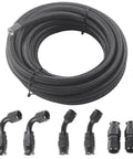 Top Notch 6AN 8AN 10AN E85 Rated Fuel Line Hose Kit Includes 10 Ft Black Nylon PTFE Tubing With Stainless Steel Braiding And Swivel Ends For Hot Rods, coiled hose with fittings