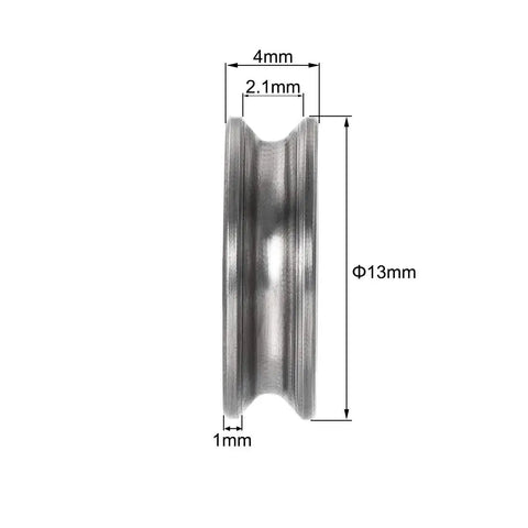 Side view of 12 Pack U604ZZ Deep U Groove Ball Bearing Set 4x13x4mm Double Shielded Chrome Steel GCr15 ABEC 1 Low Noise for DIYers
