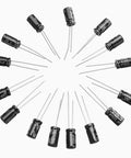 Assorted capacitors from 24 Value 500 Piece Aluminum Electrolytic Capacitor Kit For DIY Electronics Projects And Tinkerers In A Handy Box