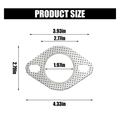 2-pack automotive exhaust flange gasket, diamond-shaped perforated metal with two bolt holes and 1.97in center bore.