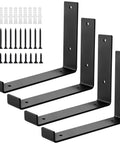 Heavy Duty L Shaped Shelf Brackets 4 Pack Black Wall Mount Corner Supports with screws and anchors included.