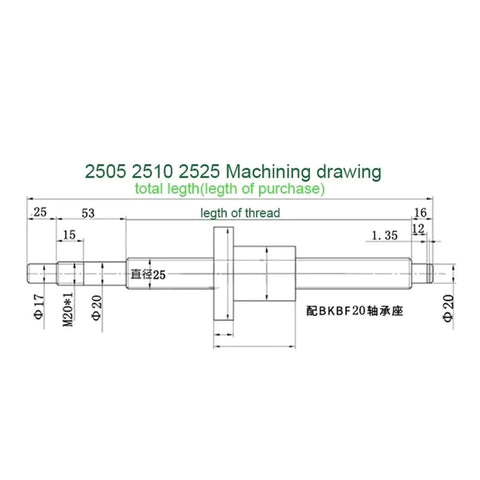Premium Ball Screw Kit featuring 25mm SFE2525 Large Lead Linear Guide With BKBF End Support Plus Coupling For Smooth And Ultraquiet High Precision Motion Control That Lasts A Long Time.. machining drawing, shaft dimensions