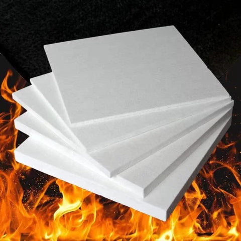 Stack of white ceramic fiber insulation boards, 24x12x1 in, fireproof panel for ovens, stoves, kilns.