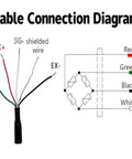 Cable connection diagram for 6-Axis Load Cell 1000Kg Stainless Steel Force Sensor showing wire color codes.