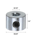 Eight Pack Set Screw Shaft Collars With One Eighth Inch Bore Zinc Plated Carbon Steel Construction, Three Eighths Inch Outside Diameter, One Quarter Inch Width, Axle Collar Clamp Includes Hex Wrench, Heavy Duty Locking for Precise Positioning shown with 1/8 bore and 3/8 OD