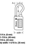 Diagram of Two Pack Set Your Own Combination TSA Approved Luggage Locks dimensions with detailed measurements in inches and millimeters.