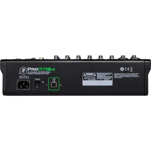 Back view of 12 Channel Sound Reinforcement Mixer With Dope Built In FX And USB Interface showing power and USB ports