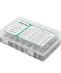 Large 500 Piece Electrolytic Capacitor Kit With 24 Values From 0.1uF To 1000uF DIP Caps 10V 16V 25V 50V In Transparent Storage Box Ideal For Prototyping Repairs And Hobbyists, shown in transparent box with labeled compartments on a white background.