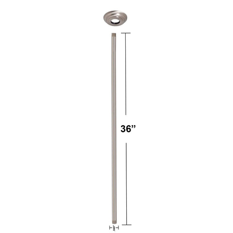 Heavy Duty Half Inch IPS Ceiling Shower Arm 36 Inch Length With Flange Satin Nickel Finish Brass Construction No Fuss Install
