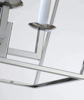 Four Light Lantern Pendant With Industrial Geometric Steel Cage And Candle-Style Bulbs, Chrome Finish Chandelier close-up