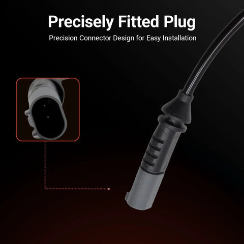 Close-up of BMW Front And Rear Brake Pad Wear Sensor Kit plug, compatible with 228i 320i 328i 330i 335i, showing precise fit design.