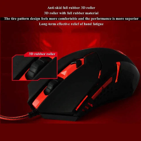 Gaming Keyboard and Mouse Set With Full Keys Backlit Wired Mechanical Keyboard showing 3D rubber roller and ergonomic design.