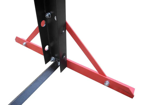 Close-up of the sturdy base of the Built Tough 20 Ton Air Powered Hydraulic Shop Press With Adjustable Height Base.