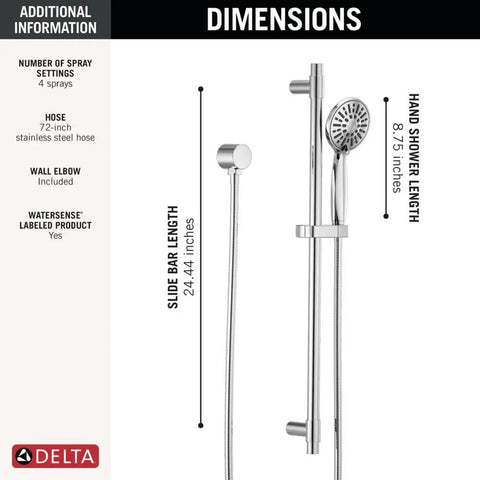 Solid Chrome Handheld Shower Head With Slide Bar Kit Featuring Intense Full Body Spray Four Massage Water Modes Detachable Hose For A Clean Next Level Bathroom Upgrade