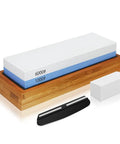 Two Sided 1000 And 6000 Grit Whetstone Knife Sharpener Kit With Non Slip Bamboo Base And Angle Guide For Kitchen Knives