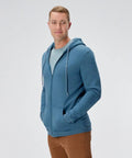 Man wearing Tall Length Full Zip Fleece Hoodie For Men With Slim Tall Tailored Fit Midweight Comfort Soft Fleece Lining Durable Long