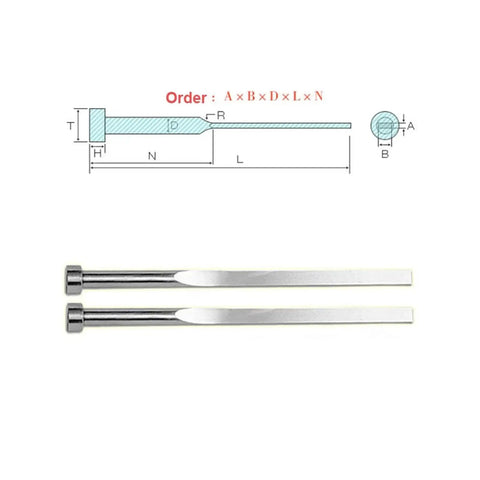 SKD61 Mold Ejector Pins Set Flat Ejector Blades For Plastic Molds 10 Pack Durable Ejection Tools In 0.8mm To 1.5mm Sizes diagram