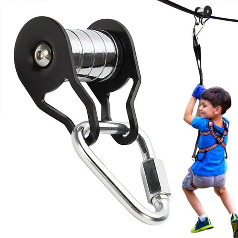 Slackline Pulley With Carabiner For Kids Backyard Zipline And Slackline Training Essentials Easy To Install Heavy Duty Gear