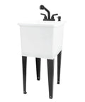 Must Have Space Saving Utility Sink Kit With White 16 Gallon Thermoplastic Tub Black Pull Out Faucet Soap Dispenser Metal Legs