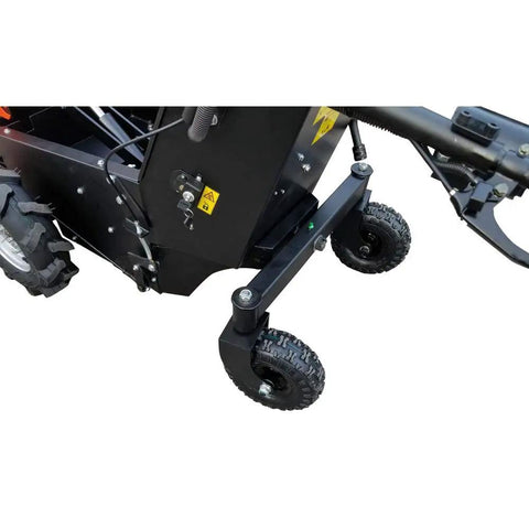 Built Tough Rock Solid Heavy Duty Electric Hydraulic Dump Cart 1100 Lb Workhorse 48 Volt Battery powered all terrain tires close-up view