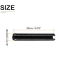 Slotted Spring Pin 3.3mm By 20mm Carbon Steel Roll Pin Black 20 Pack, side view showing dimensions in mm and inches