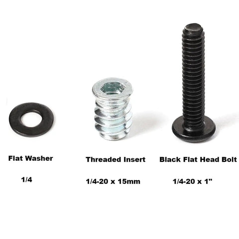 30 Piece 1/4-20 Threaded Wood Inserts And Bolts Kit For Woodworking With Washers, Black Oxide Fasteners, 15mm Inserts And 1 Inch Bolts