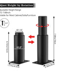 Tough As Nails Adjustable Furniture Leg Set Of Four 4.72 To 7.08 Inches For Cabinets, Sofas, Beds And More, Black Metal legs showing height adjustment mechanism with rotation.