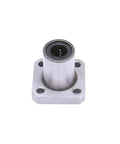 Front view of FKG LMK8UU square flange linear bearing, 8x15x24mm, metal flange with four mounting holes