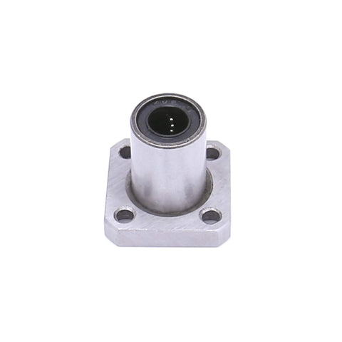 Front view of FKG LMK8UU square flange linear bearing, 8x15x24mm, metal flange with four mounting holes
