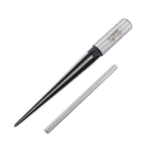 Pro Grade T Handle Tapered Reamer For Guitar Bridge Pins And End Pins, 1/8 Inch To 1/2 Inch, 6 Fluted Chamfer Reaming Tool shown