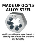 Hex die from Half Inch 14 NPT Tap And Die Set For Cutting And Repairing Tapered Pipe Threads, GCr15 Alloy Steel.