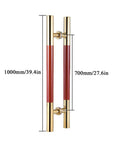 Dope Gate Hardware Glass Door Handle In Slick European Titanium Gold Red Wood Grain Finish, two sizes shown, stainless steel grip